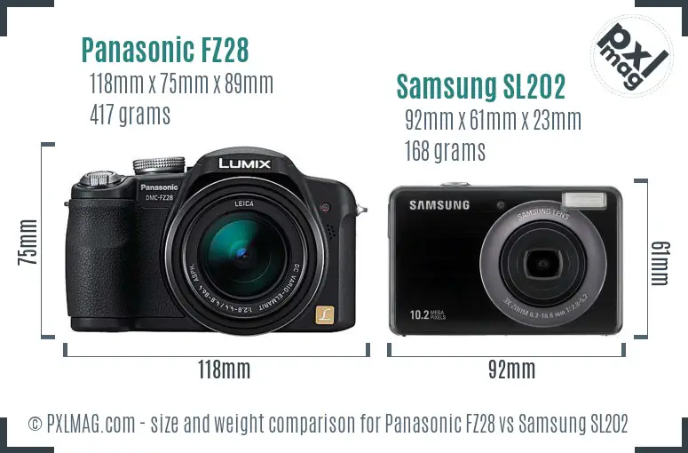 Panasonic FZ28 vs Samsung SL202 size comparison Panasonic FZ28 vs Samsung SL202 size comparison