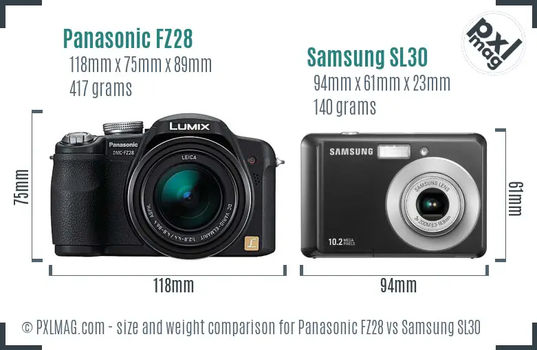 Panasonic FZ28 vs Samsung SL30 size comparison