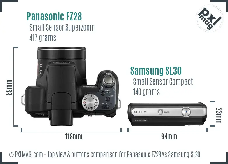 Panasonic FZ28 vs Samsung SL30 top view buttons comparison