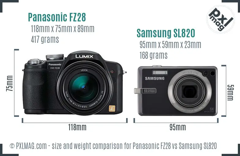 Panasonic FZ28 vs Samsung SL820 size comparison Panasonic FZ28 vs Samsung SL820 size comparison