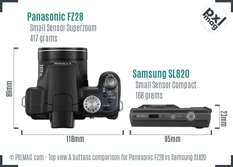 Panasonic FZ28 vs Samsung SL820 top view buttons comparison Panasonic FZ28 vs Samsung SL820 top view buttons comparison