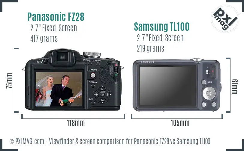 Panasonic FZ28 vs Samsung TL100 Screen and Viewfinder comparison Panasonic FZ28 vs Samsung TL100 Screen and Viewfinder comparison