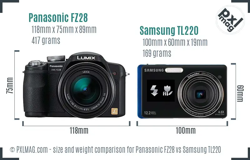 Panasonic FZ28 vs Samsung TL220 size comparison Panasonic FZ28 vs Samsung TL220 size comparison