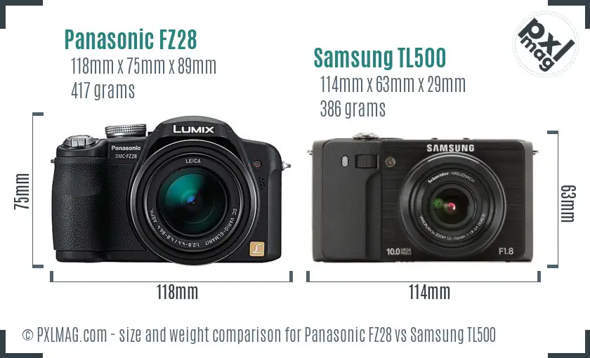 Size and ergonomics comparison between Panasonic FZ28 and Samsung TL500