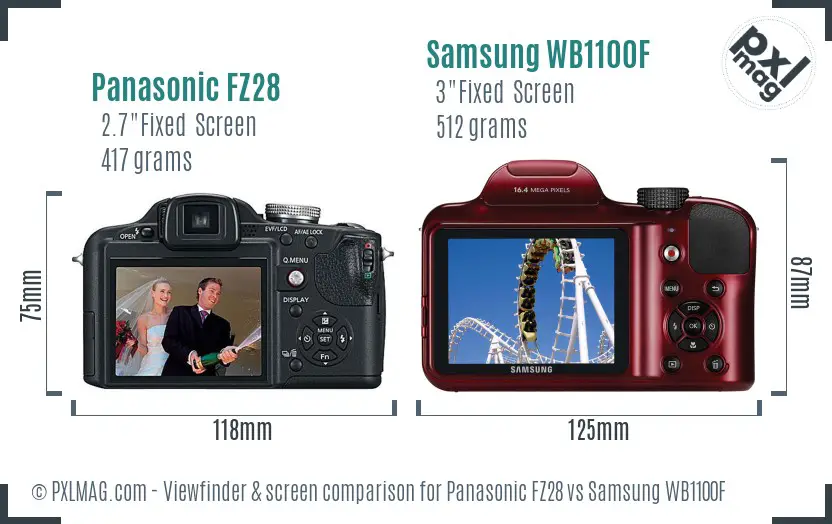 Panasonic FZ28 vs Samsung WB1100F Screen and Viewfinder comparison