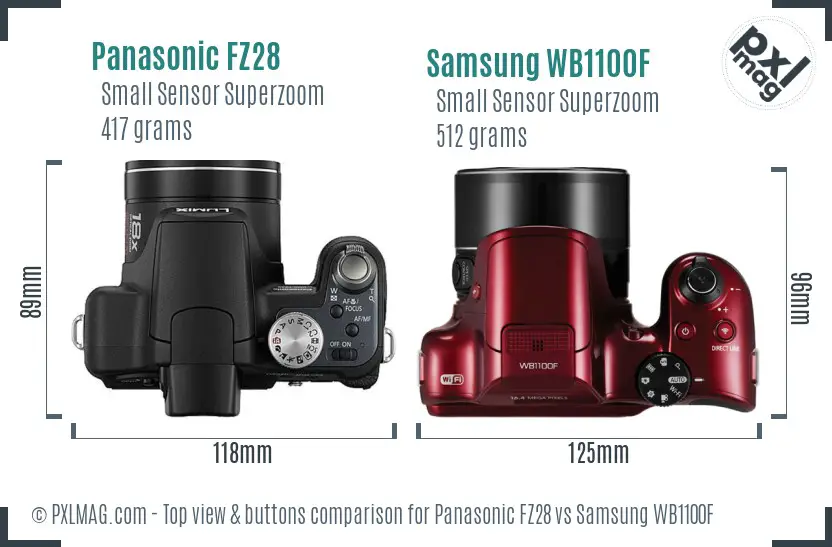 Panasonic FZ28 vs Samsung WB1100F top view buttons comparison