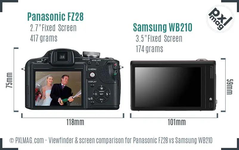 Panasonic FZ28 vs Samsung WB210 Screen and Viewfinder comparison