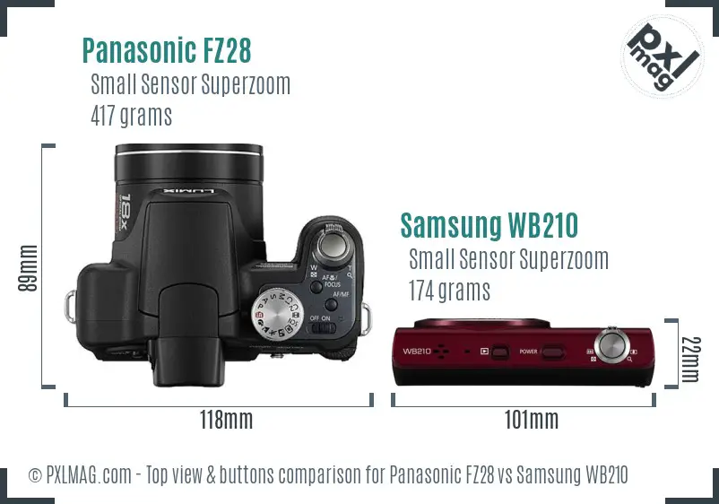 Panasonic FZ28 vs Samsung WB210 top view buttons comparison