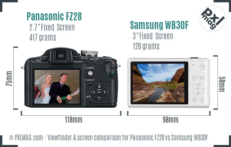 Panasonic FZ28 vs Samsung WB30F Screen and Viewfinder comparison Panasonic FZ28 vs Samsung WB30F Screen and Viewfinder comparison