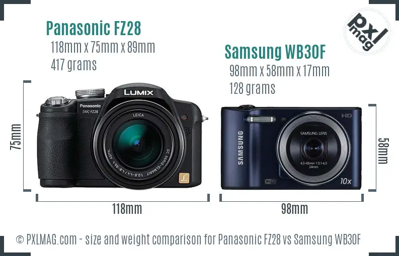 Panasonic FZ28 vs Samsung WB30F size comparison Panasonic FZ28 vs Samsung WB30F size comparison