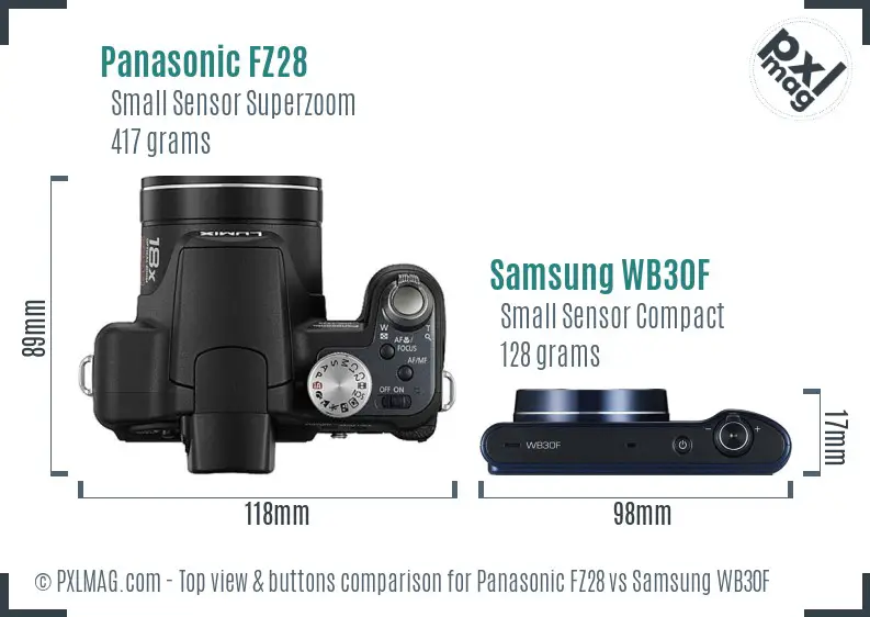 Panasonic FZ28 vs Samsung WB30F top view buttons comparison Panasonic FZ28 vs Samsung WB30F top view buttons comparison