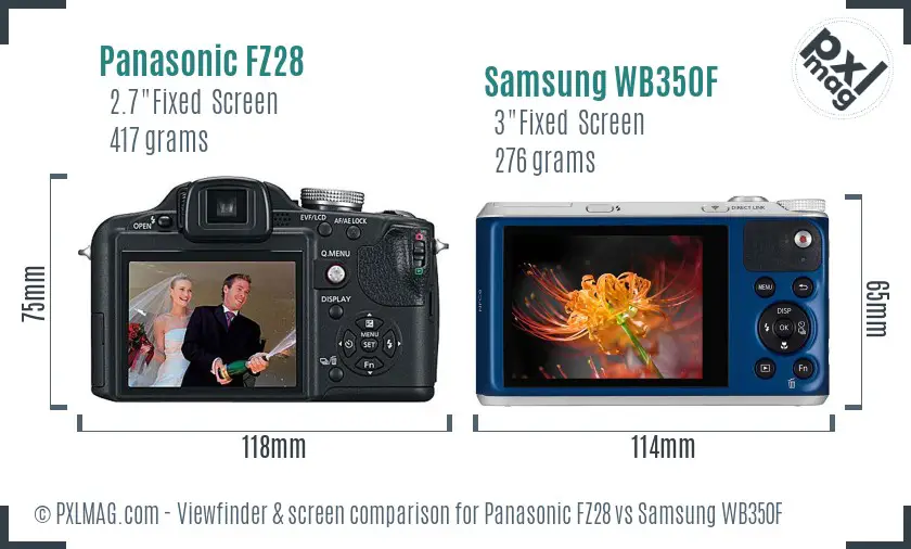 Panasonic FZ28 vs Samsung WB350F Screen and Viewfinder comparison