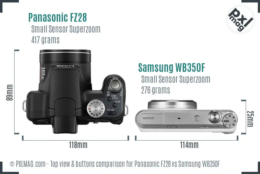 Panasonic FZ28 vs Samsung WB350F top view buttons comparison