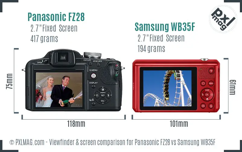 Panasonic FZ28 vs Samsung WB35F Screen and Viewfinder comparison