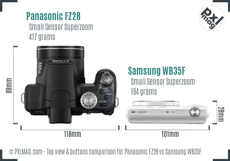 Panasonic FZ28 vs Samsung WB35F top view buttons comparison