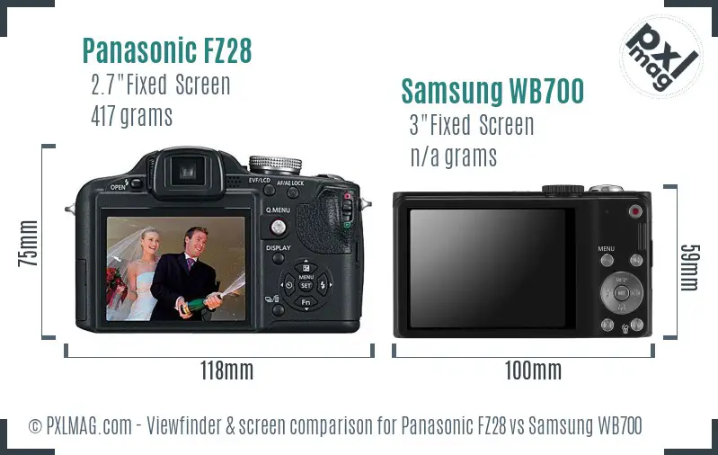 Panasonic FZ28 vs Samsung WB700 Screen and Viewfinder comparison