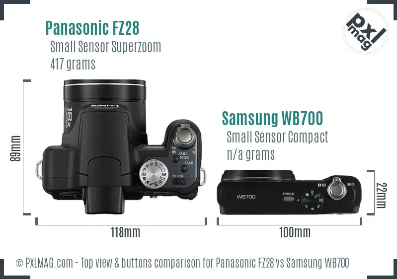 Panasonic FZ28 vs Samsung WB700 top view buttons comparison