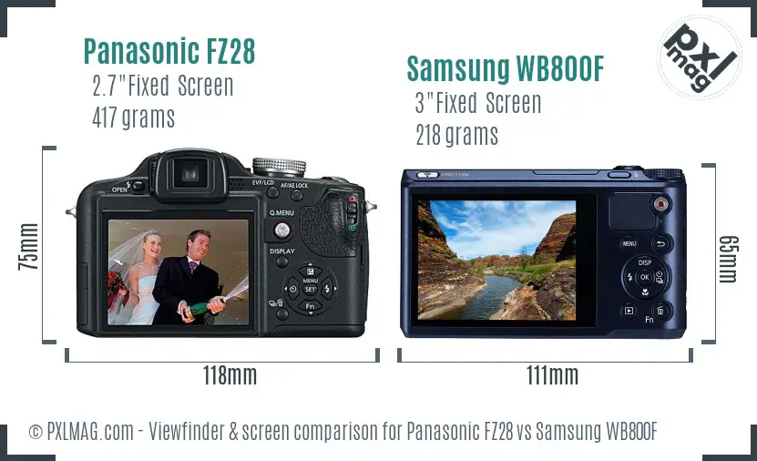 Panasonic FZ28 vs Samsung WB800F Screen and Viewfinder comparison