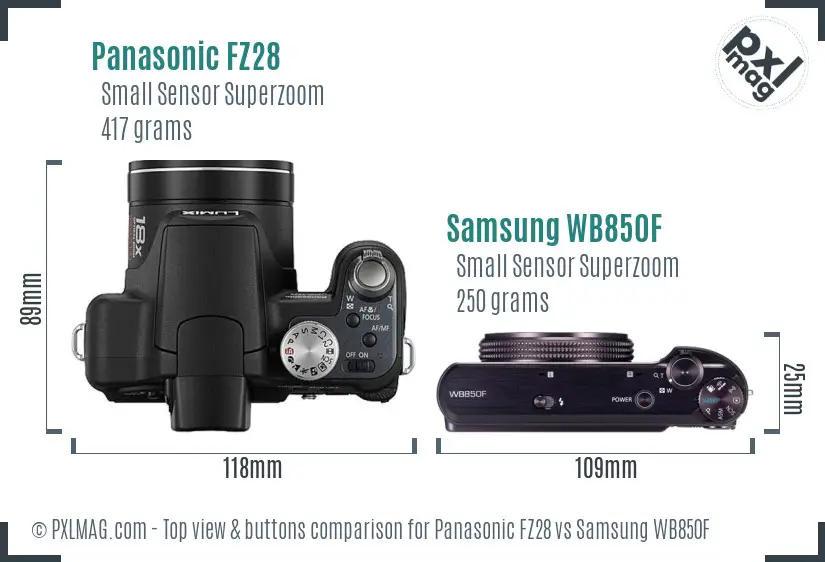 Panasonic FZ28 vs Samsung WB850F top view buttons comparison