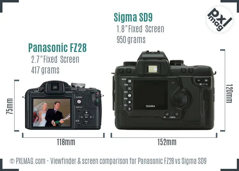 Panasonic FZ28 vs Sigma SD9 Screen and Viewfinder comparison