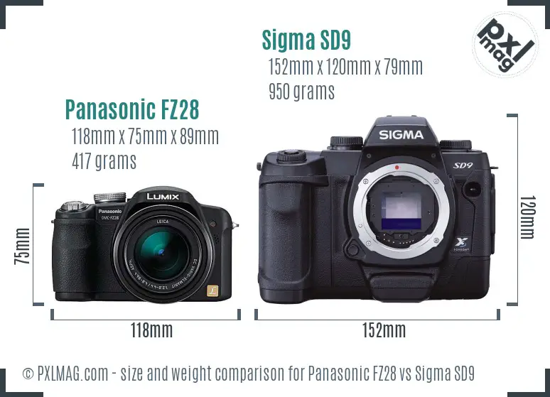 Panasonic FZ28 vs Sigma SD9 size comparison