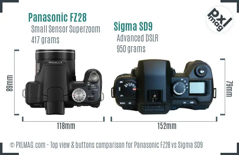 Panasonic FZ28 vs Sigma SD9 top view buttons comparison