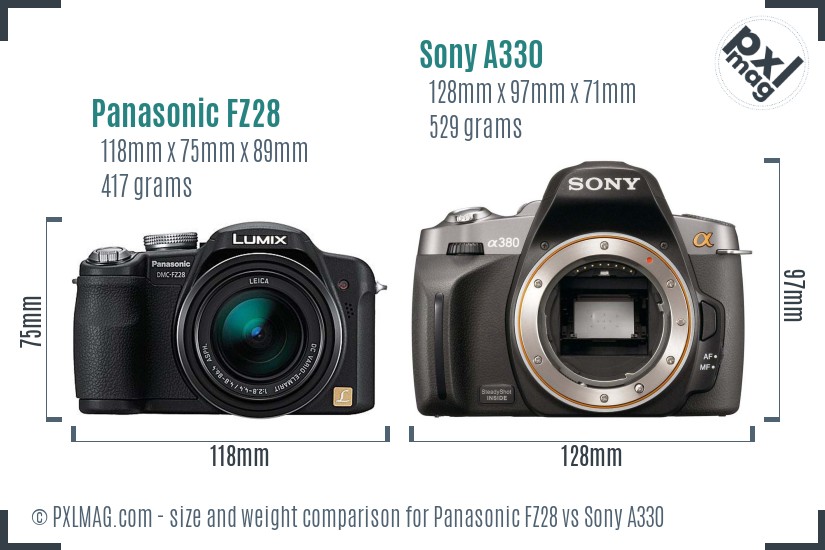Panasonic FZ28 vs Sony A330 size comparison Panasonic FZ28 vs Sony A330 size comparison