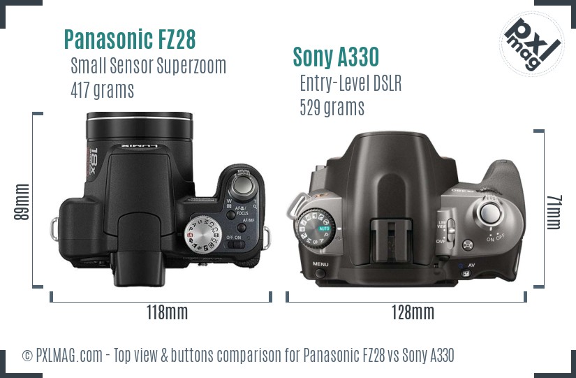 Panasonic FZ28 vs Sony A330 top view buttons comparison