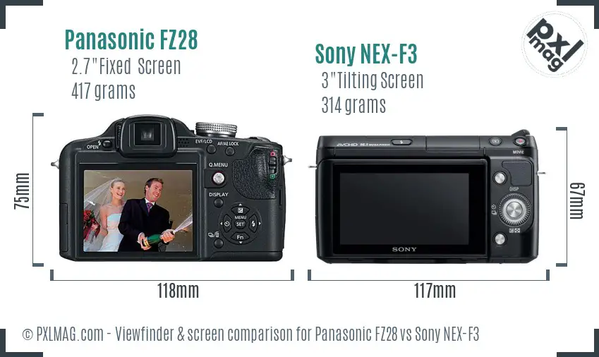 Panasonic FZ28 vs Sony NEX-F3 Screen and Viewfinder comparison Panasonic FZ28 vs Sony NEX-F3 Screen and Viewfinder comparison