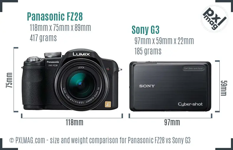 Panasonic FZ28 vs Sony G3 size comparison