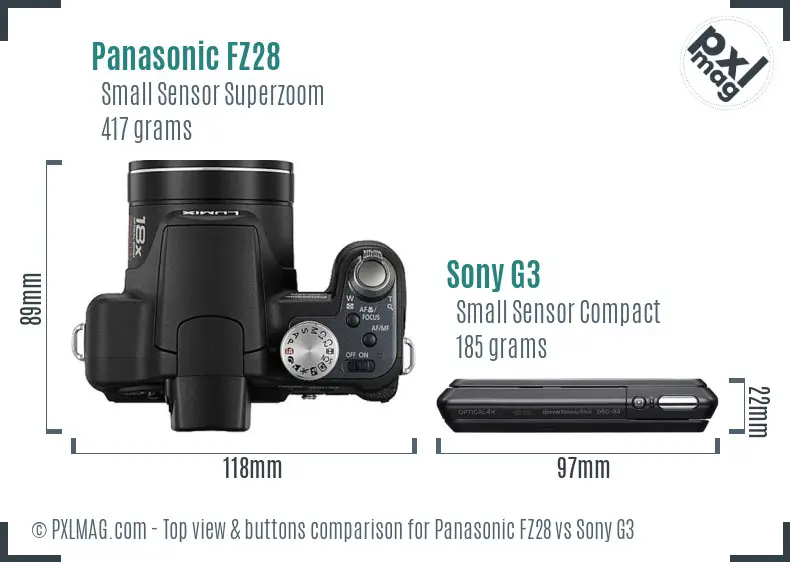 Panasonic FZ28 vs Sony G3 top view buttons comparison