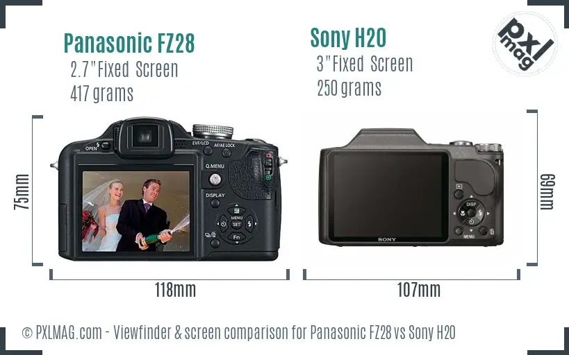 Panasonic FZ28 vs Sony H20 Screen and Viewfinder comparison