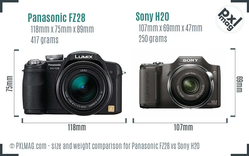 Panasonic FZ28 vs Sony H20 size comparison