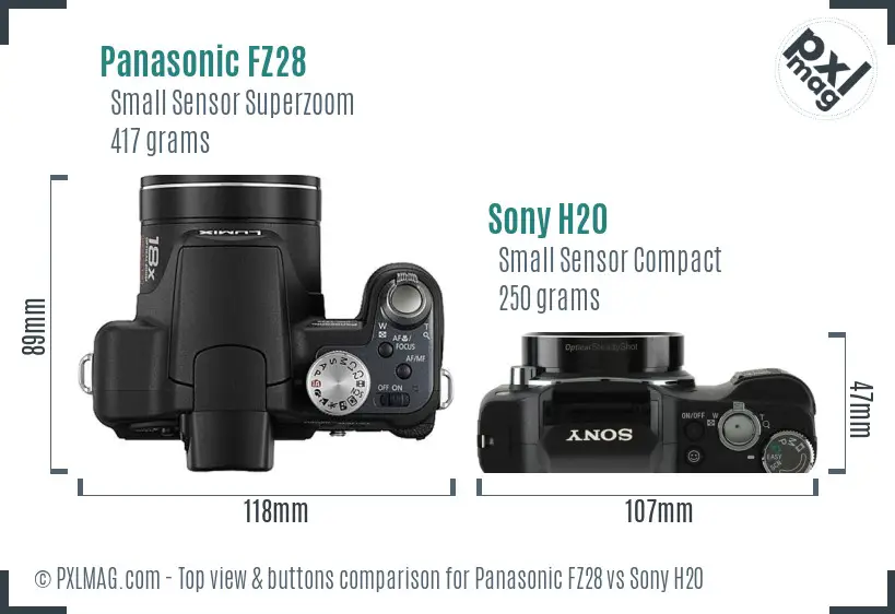 Panasonic FZ28 vs Sony H20 top view buttons comparison