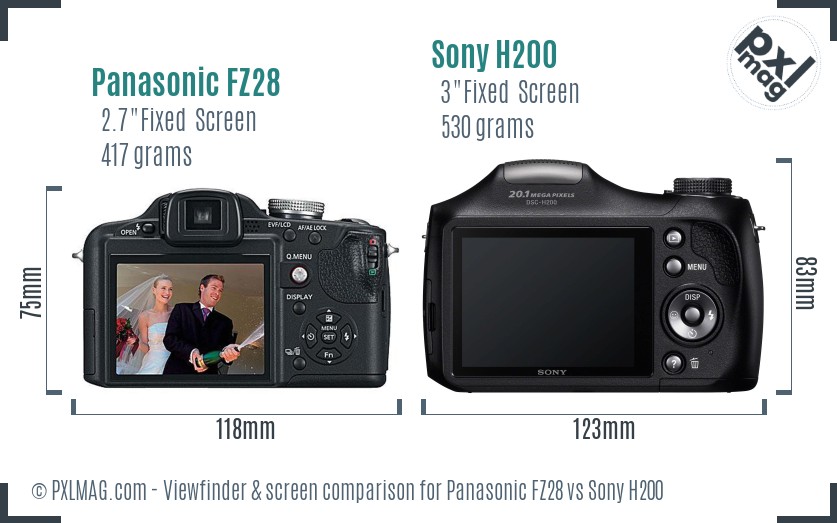 Panasonic FZ28 vs Sony H200 Screen and Viewfinder comparison