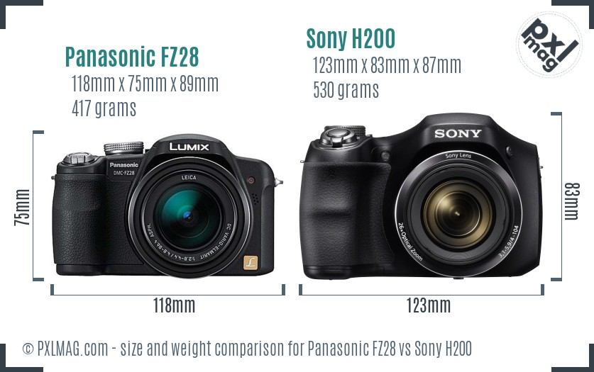 Panasonic FZ28 vs Sony H200 size comparison