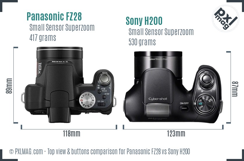 Panasonic FZ28 vs Sony H200 top view buttons comparison