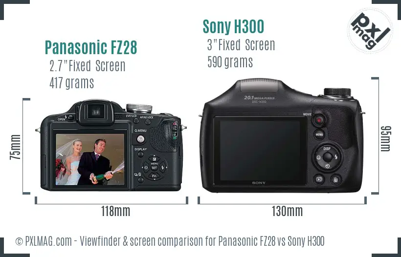 Panasonic FZ28 vs Sony H300 Screen and Viewfinder comparison