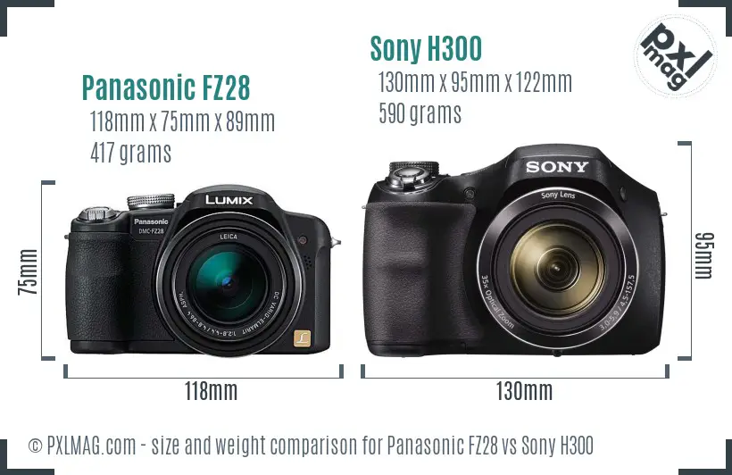 Panasonic FZ28 vs Sony H300 size comparison