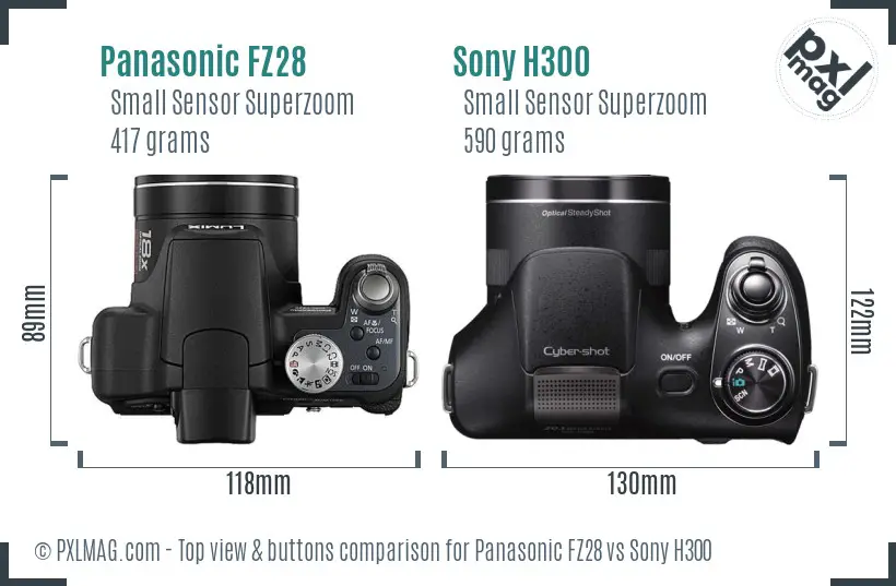 Panasonic FZ28 vs Sony H300 top view buttons comparison