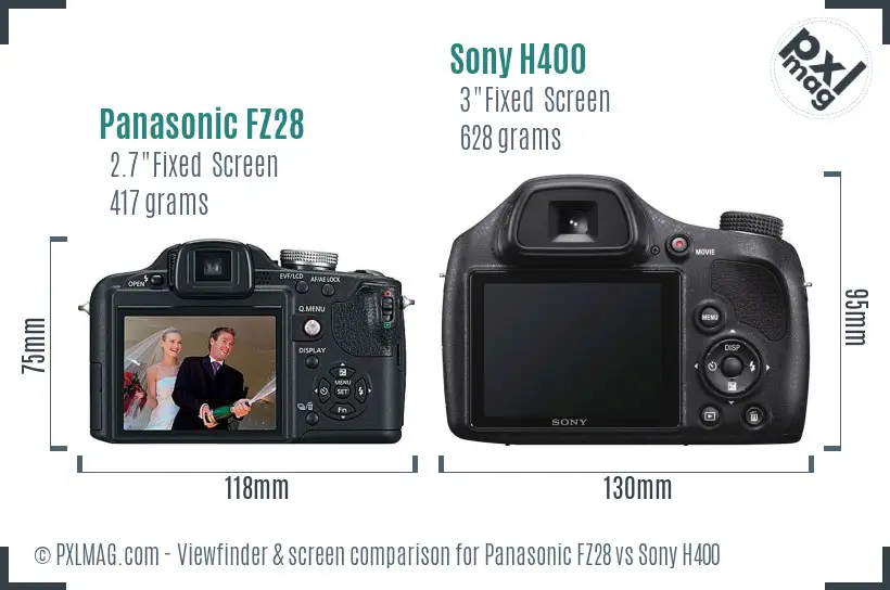 Panasonic FZ28 vs Sony H400 Screen and Viewfinder comparison