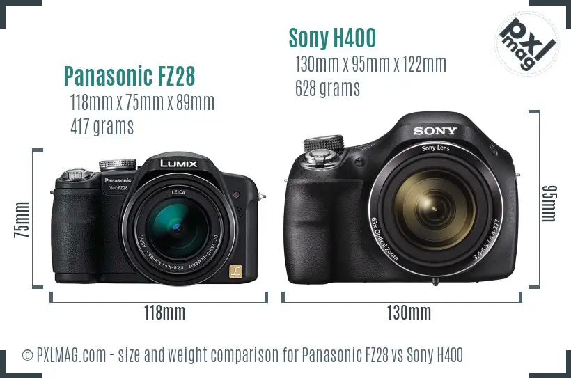 Panasonic FZ28 vs Sony H400 size comparison