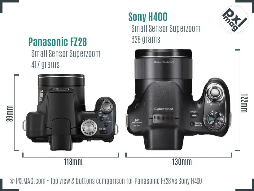 Panasonic FZ28 vs Sony H400 top view buttons comparison