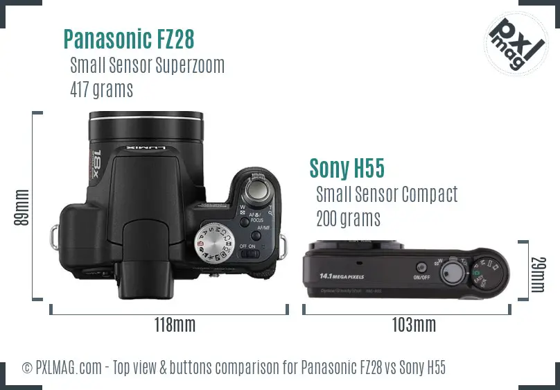 Panasonic FZ28 vs Sony H55 top view buttons comparison