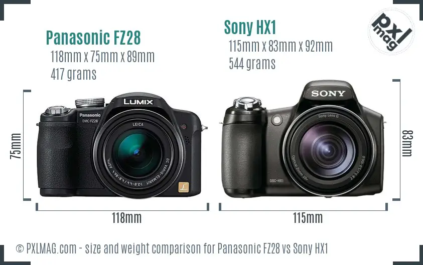 Panasonic FZ28 vs Sony HX1 size comparison Panasonic FZ28 vs Sony HX1 size comparison