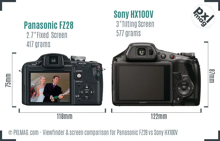 Panasonic FZ28 vs Sony HX100V Screen and Viewfinder comparison