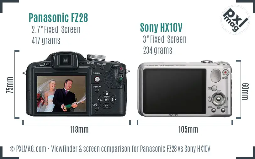 Panasonic FZ28 vs Sony HX10V Screen and Viewfinder comparison