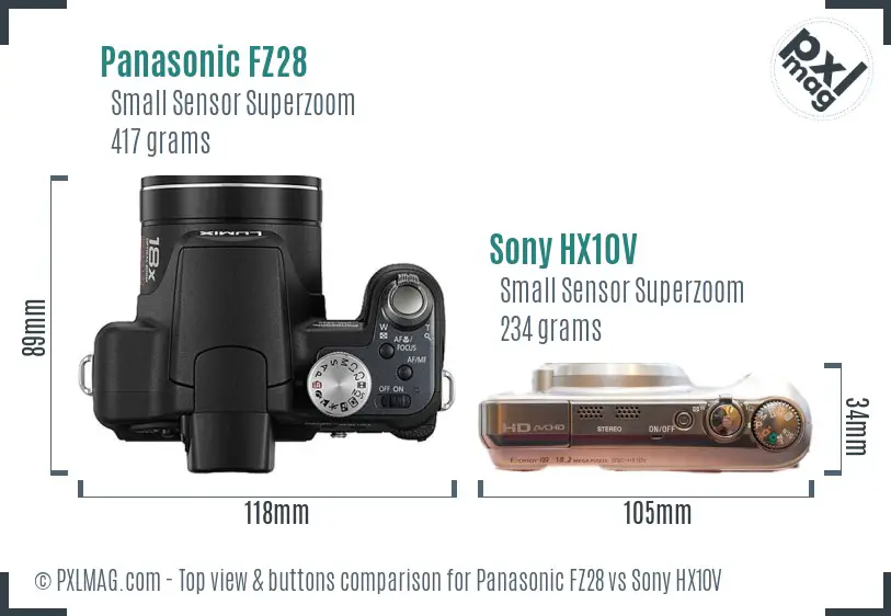 Panasonic FZ28 vs Sony HX10V top view buttons comparison