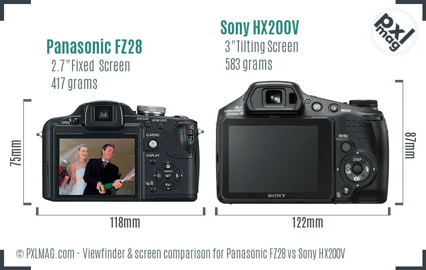Panasonic FZ28 vs Sony HX200V Screen and Viewfinder comparison