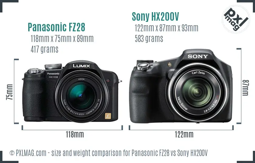 Panasonic FZ28 vs Sony HX200V size comparison Panasonic FZ28 vs Sony HX200V size comparison